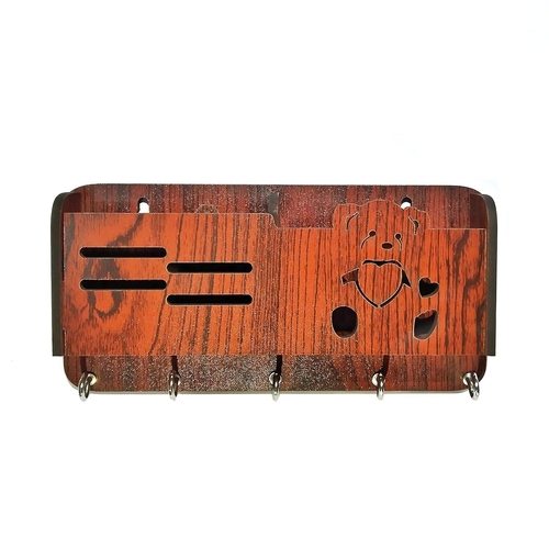 Main Wooden Key Holder for Home Decor with 5 Hooks Wall Mount Brown Color image
