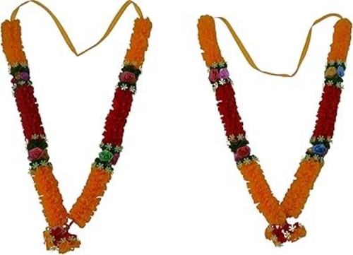 Set of 2 Artificial Flowers Ribbon Mala Necklace Garland for Diwali