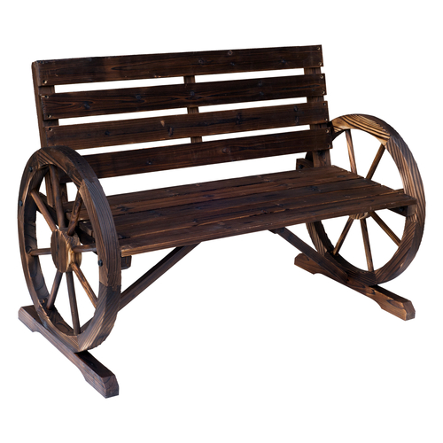 Outsunny 42" Wood Wagon Wheel Bench Garden Loveseat Rustic Seat