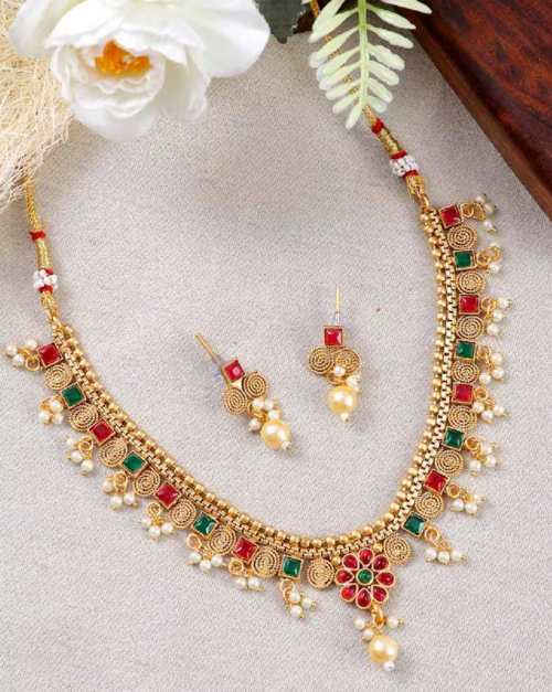 Artificial Brass Pearl Premium Jewellery Set For Women multicolor