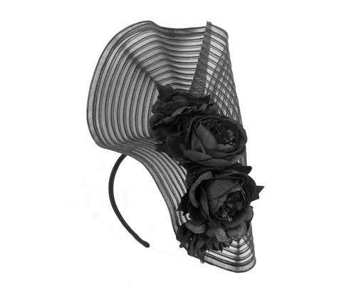 Large black racing fascinator with flowers