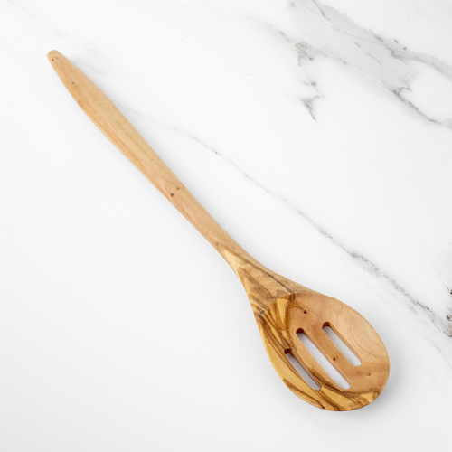 35cm (13.78") Handmade Olive Wood Slotted Spoon