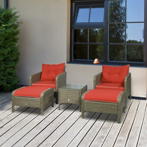 Outsunny 5pc Outdoor Patio Furniture Set Rattan Wicker Conversation