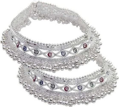 Indian Traditional White Metal Anklets Payal Pair for Women Girls with