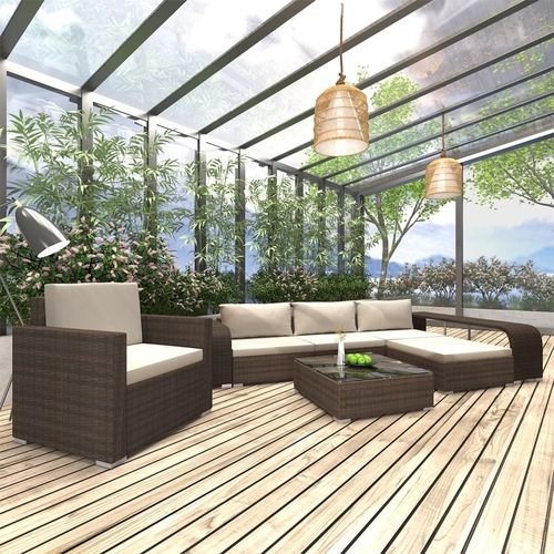 8 Piece Garden Lounge Set with Cushions Poly Rattan Brown