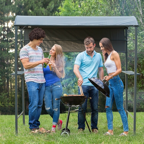 Outsunny 7ft Outdoor Double-tier BBQ Grill Canopy Gazebo w/ 2 Shelf  5