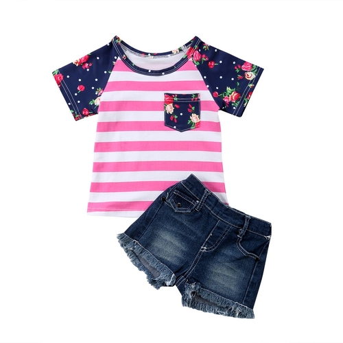 Summer Toddler Kid Baby Girl Striped Floral Short