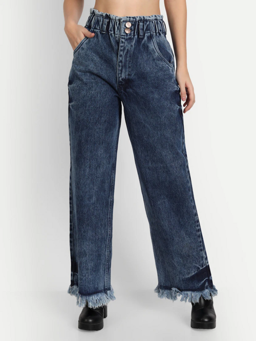 Women's Cotton  High Rise Denim Jeans(Size34)(Colorblue)