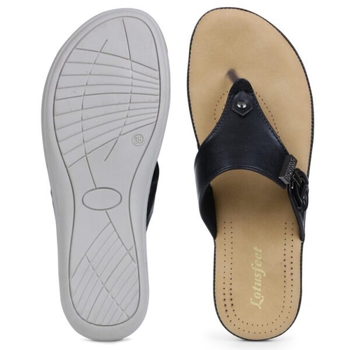 TPR Sole Stitched Style Flat With Silver Buckle Design-BLACK