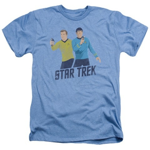 Trevco Star Trek-Phasers Ready - Adult Heather Tee - Light Blue- Small