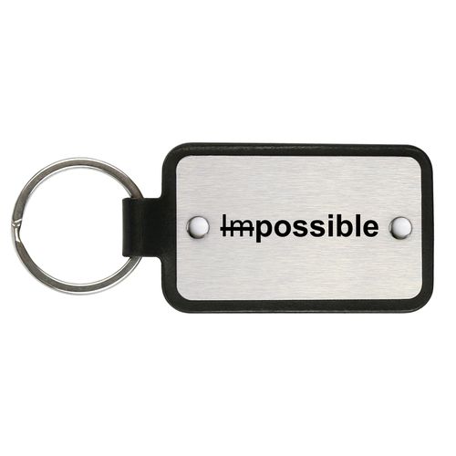Leather keychain with stainless steel plate – Impossible