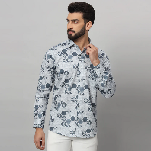 Men'S Printed Regular Fit Cotton Casual Shirt (Size-S) (Color-Blue)