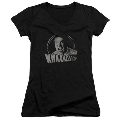 Trevco Star Trek-Khan Distressed - Junior V-Neck Tee - Black, Medi