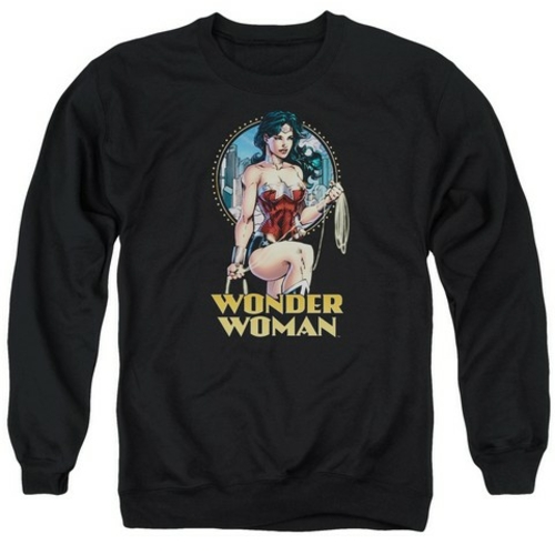 Trevco Jla-City Warrior Adult Crew Sweat Tee- Black - XL