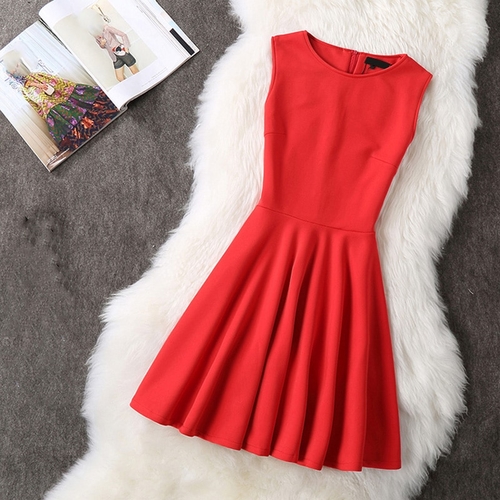 Korean Women Tank A Line Dress Female O Neck