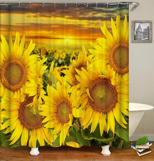 Sunset Over The Sunflower Field Shower Curtain