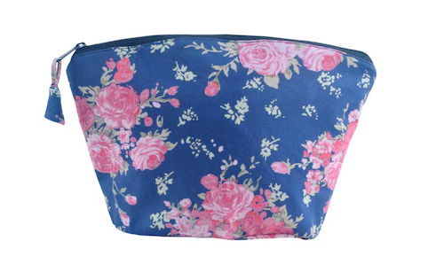 Blue Pink Flower Ladies And Girls Travel & Cosmetic Pouch