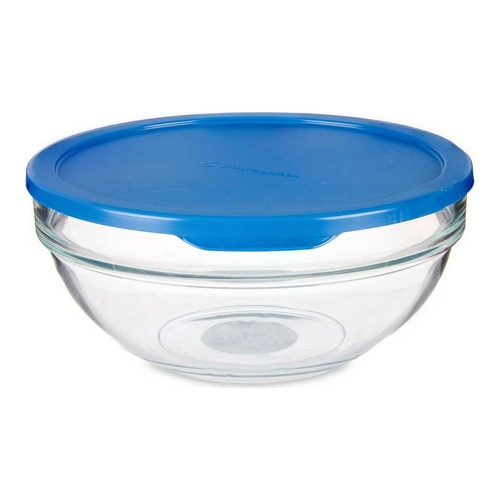 Round Lunch Box with Lid Blue Plastic Glass (1135 ml)