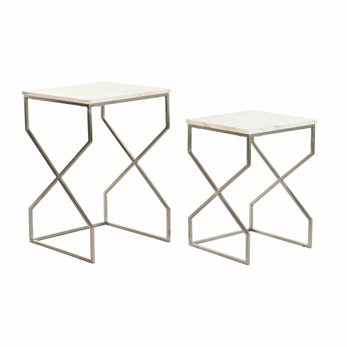 Set of 2 small tables DKD Home Decor Silver Metal Marble 40 x 40 x