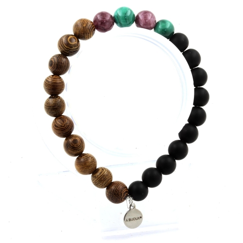 Malachite + Lepidolite + Matte Black Onyx + Wood Bracelet 