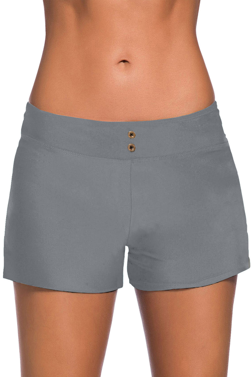 Gray Eyelets Waistband Swim Boyshorts