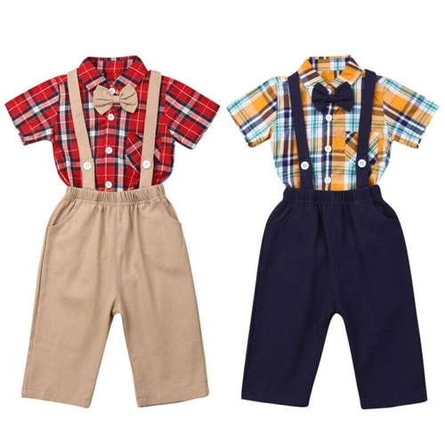 Infant Baby Boy Clothes Sets 0 24M Bowknot Plaid