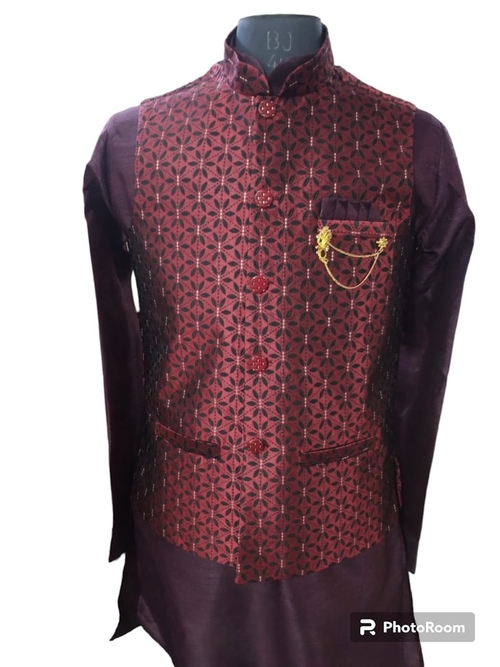 Maroon Nehru Jacket With Kurta, Size - 38