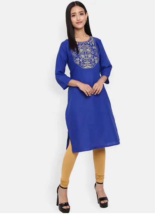 Women's Simple straight kurta (Size-S) (Color-BLUE)