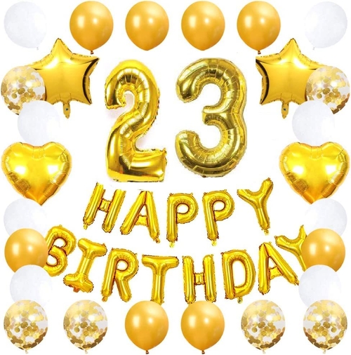 23th Birthday Party Decoration Kit with Star Heart Latex Confetti