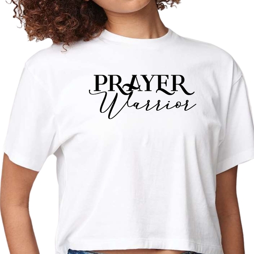 Womens Cropped Graphic T-shirt - Prayer Warrior Script Style