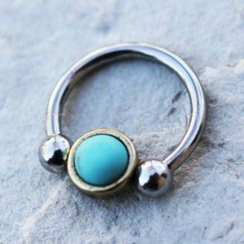 316L Stainless Steel Turquoise Snap-In Captive Bead Ring / Septum Ring