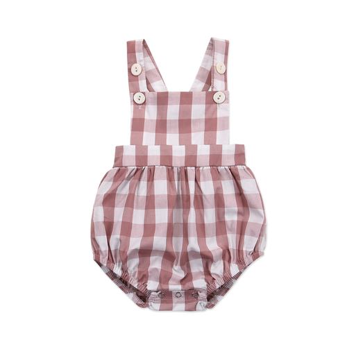 Plaids Brown Straps Newborn Baby Girl Romper