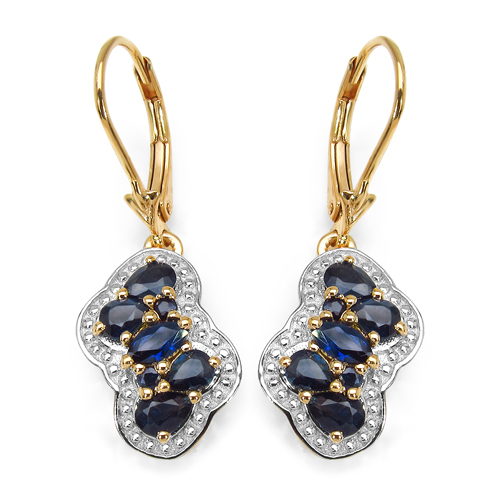 14K Yellow Gold Plated 2.12 Carat Genuine Blue Sapphire .925 Sterling