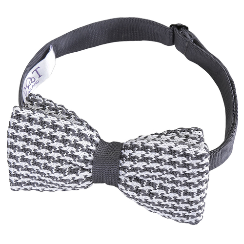 Houndstooth Knitted Pre-Tied Bow Tie - White & Grey