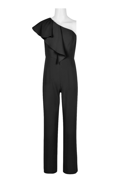 Aidan by Aidan Mattox Asymmetrical Neck Flutter Concealed Zipper Solid