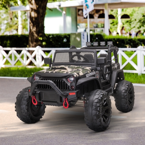 Aosom 12V Power Wheels Jeep 2-Seater Kids Electric Ride On Police Car