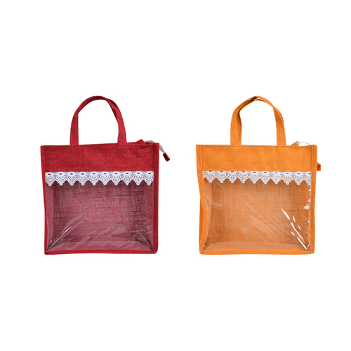 Goyal jute Combo of Red and Orange Color bag for lunch box,