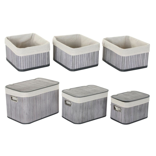 Basket set DKD Home Decor Beige Grey Bamboo MDF Wood 51 x 35 x 33 cm