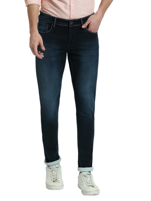Men Stylish Solid Mid Rise Slim Fit Jean(size32)(ColorNavy Blue)