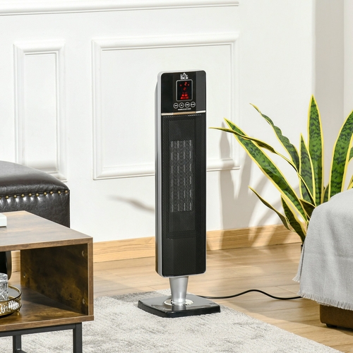 HOMCOM Ceramic Tower Heater, Oscillating Space Heater with Remote