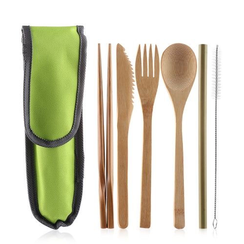 6pcs/Set Portable Bamboo Tableware Straw With Bag