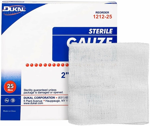 Dukal Pack of 100 Surgical Gauze Pads 3" x 3". Sterile 12-ply sponges