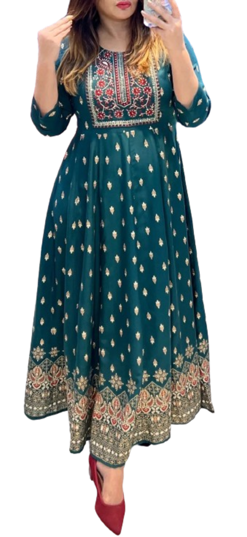 Women'sBeautiful embriodery Rayon ANARKALI Gown(ColorGreen)(Size46)