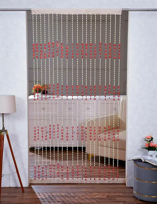 Pvc Fancy Sparkling Striped Heart Beads String Full Door Curtain For