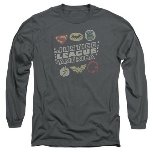 Trevco Jla-Symbols Long Sleeve Adult 18-1 Tee- Charcoal - 2X