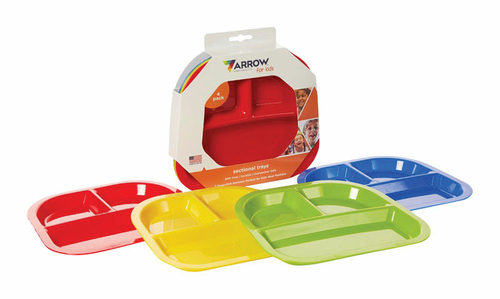 Arrow Plastic 6745509 Kids Assorted Plastic Square Divided Plate, 