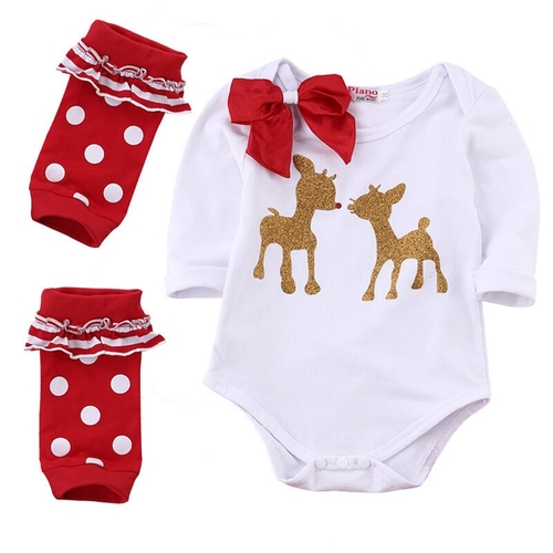 2 Pcs Newborn Infant Baby Girls Chrismas Bodysuits