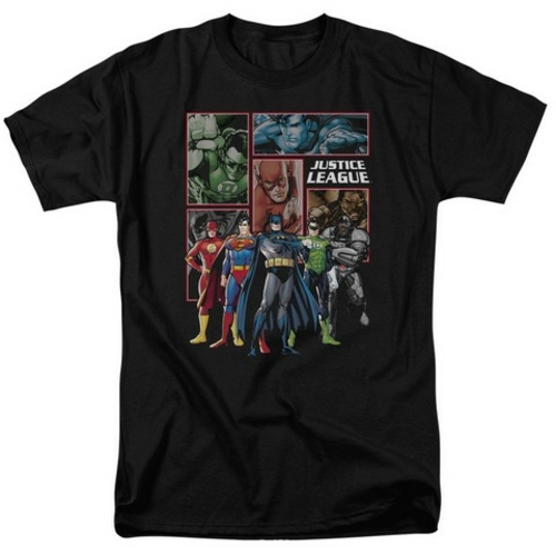 Trevco Jla-New Jla Panels Short Sleeve Adult 18-1 Tee- Black - XL