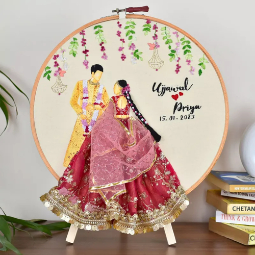 Customisable Wedding and Anniversary Embroidery Hoop with Tassels +