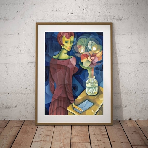 Abstract Woman With Flower Vase Oil Painting